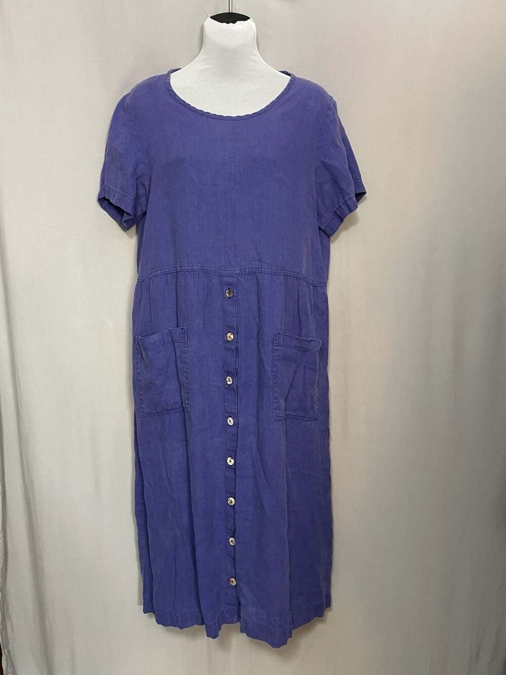 VTG Match Women's 100% Linen Button-Front Midi Dress in Purple USA